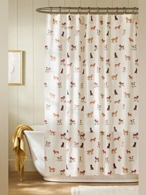 NWT Anthro Printed Cotton Slub Shower Curtain Collection Dogs Print